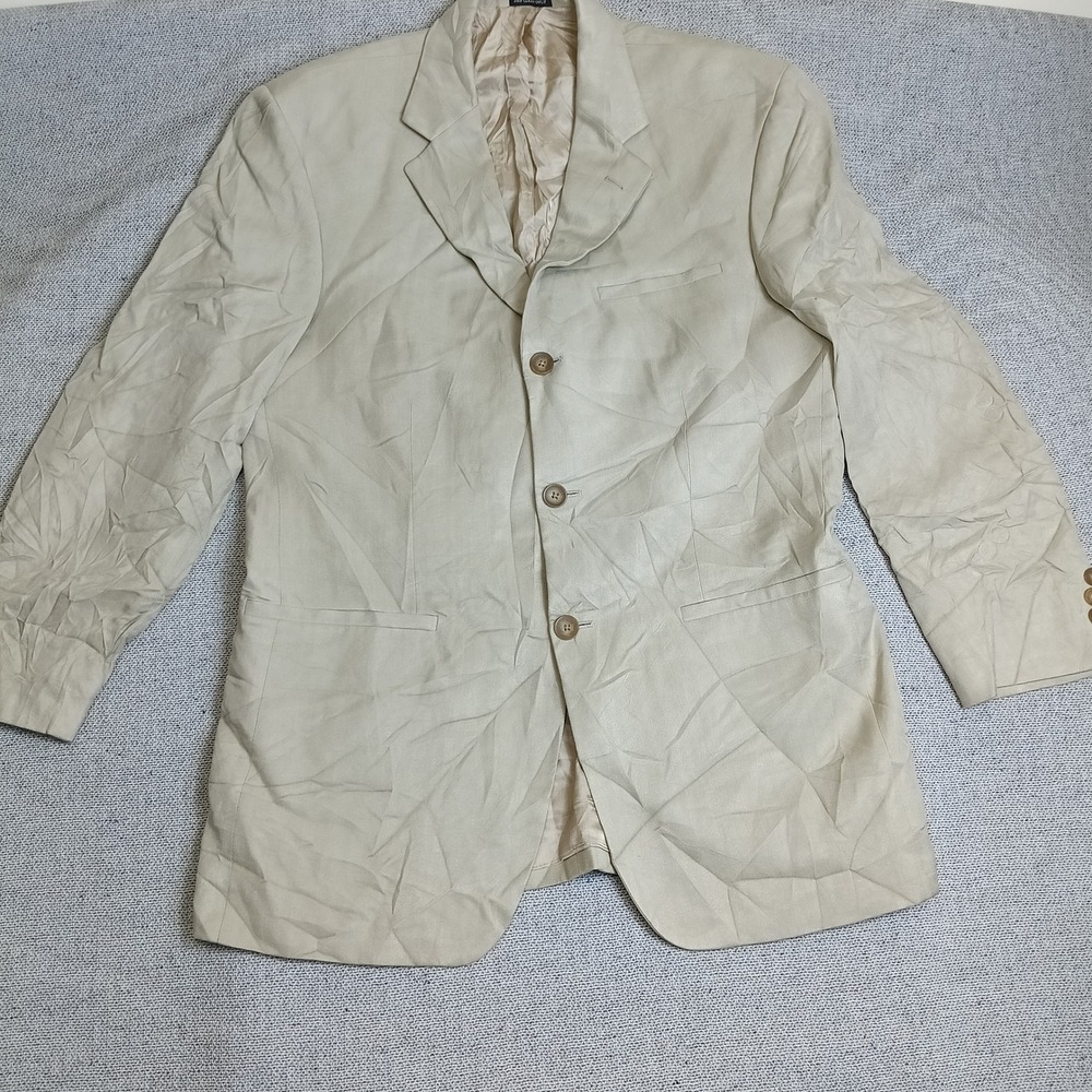 Geoffrey Beene Sport Coat Mens 40R Tan Excellent 100% Silk Herringbone Blazer